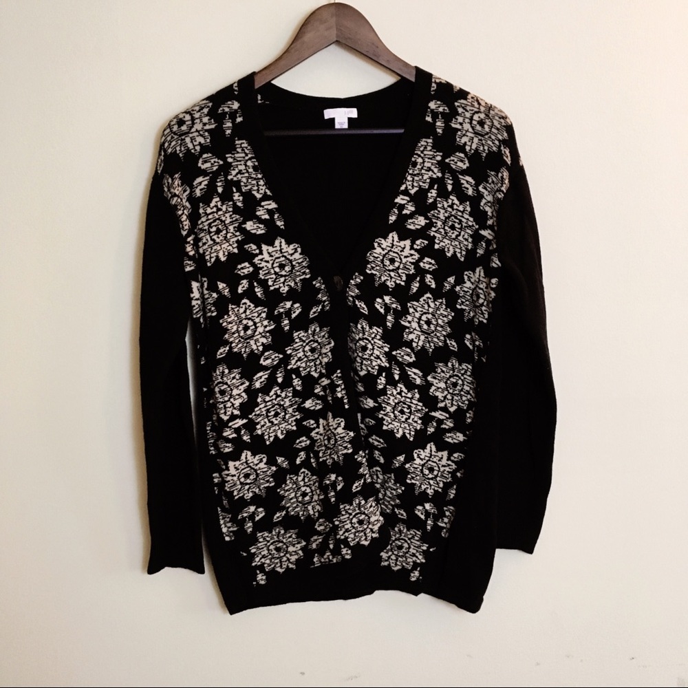 J Jill Caridgan Sweater Woven Jacquard Floral XS